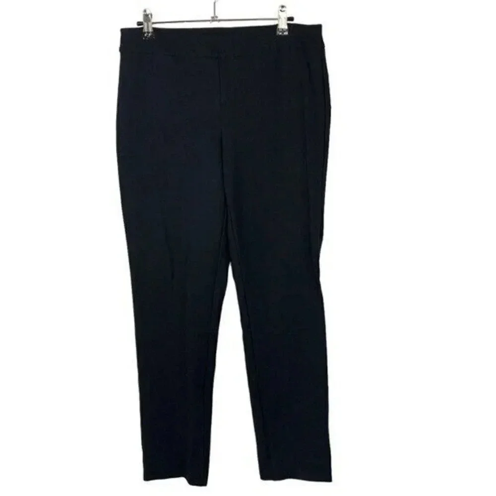 Lafayette 148 Navy Blue Pull On Straight Leg Crepe Pants 12